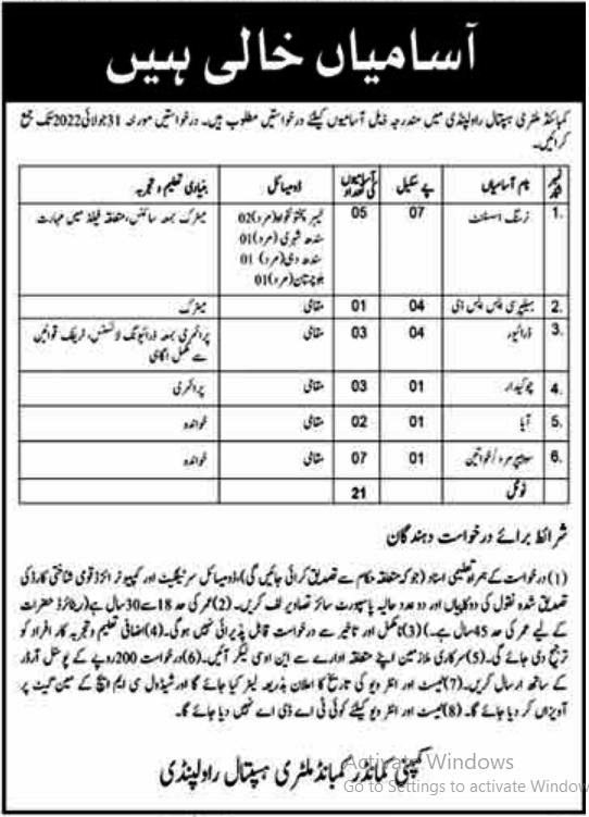 CMH Hospital Rawalpindi Jobs 2022