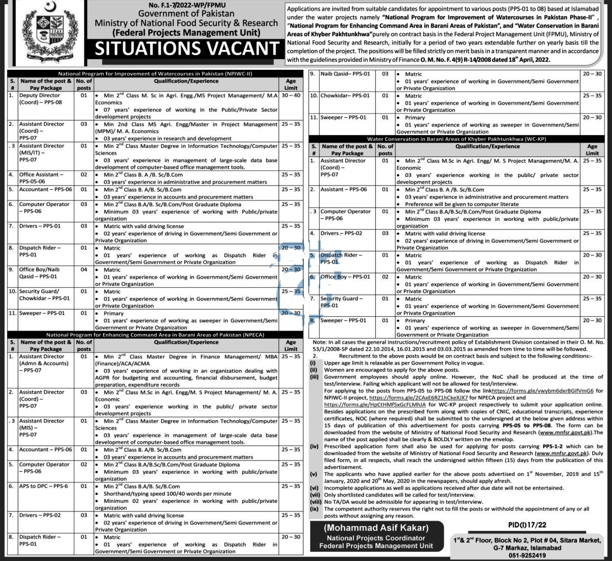 Ministry of National Food Security Jobs 2022