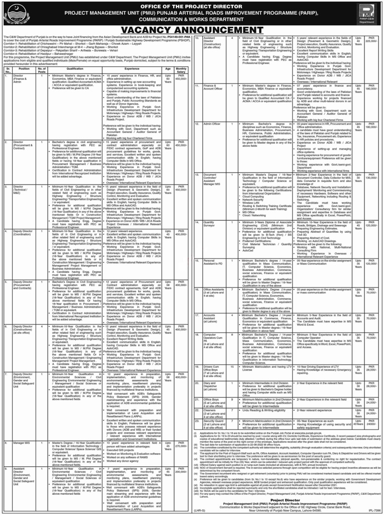 Communication & Works Department Jobs 2022