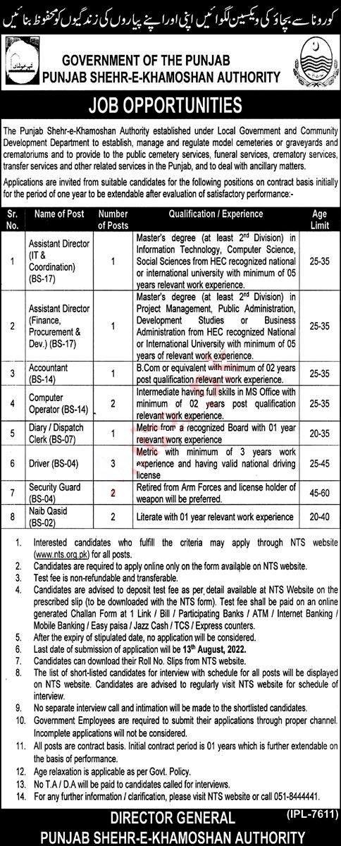 Punjab Shehr e Khamoshan Authority Jobs 2022