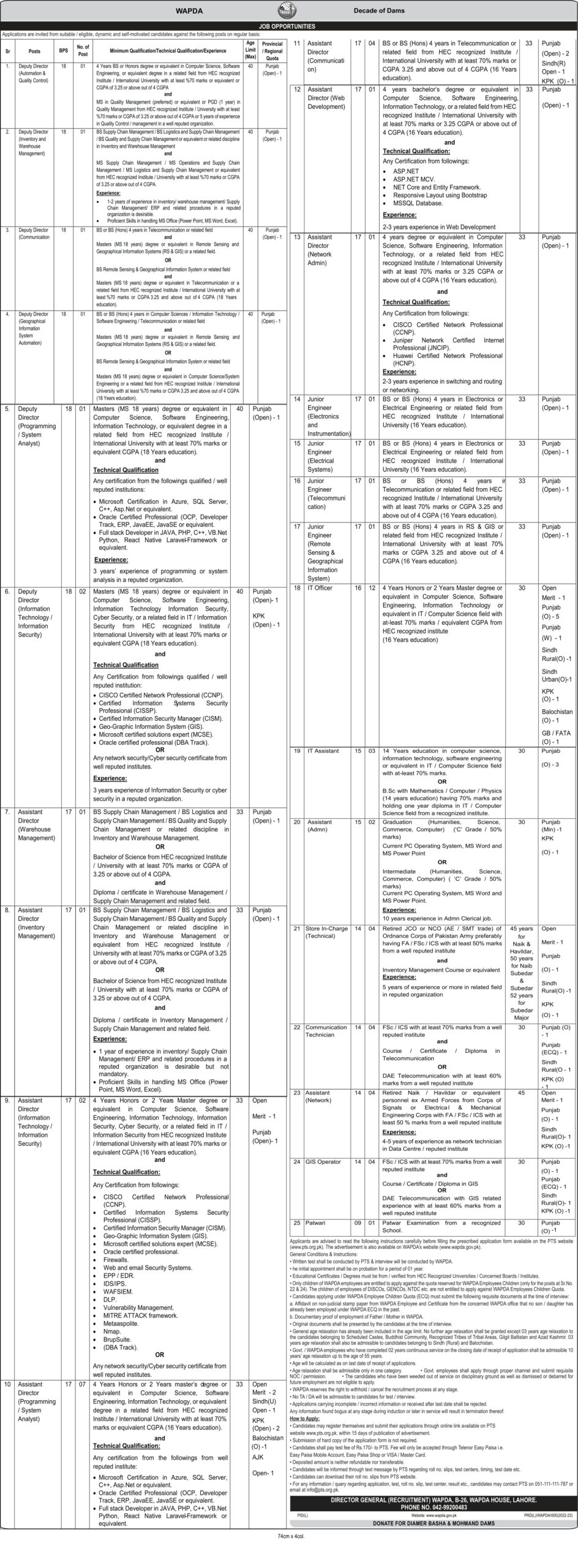 Wapda House Jobs 2022 online apply