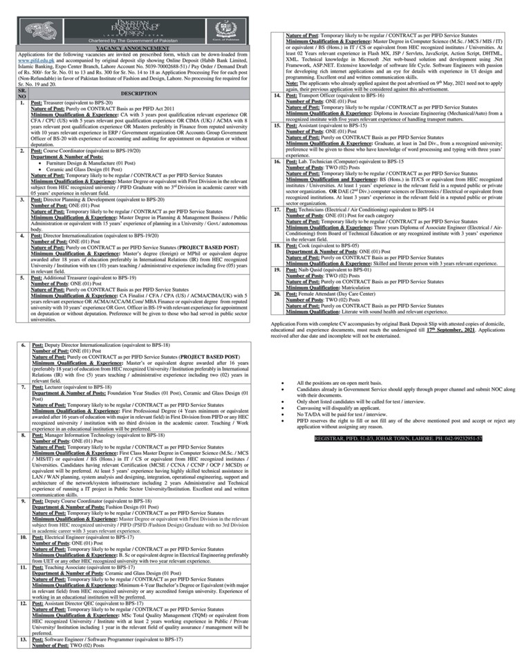 Pakistan Institute of Fashion and Design Jobs