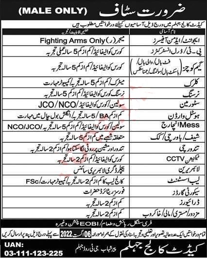 Cadet College Jhelum Jobs 2022