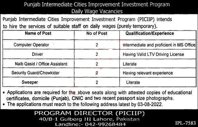 Punjab Intermediate Cities Improvement Program Jobs 2022