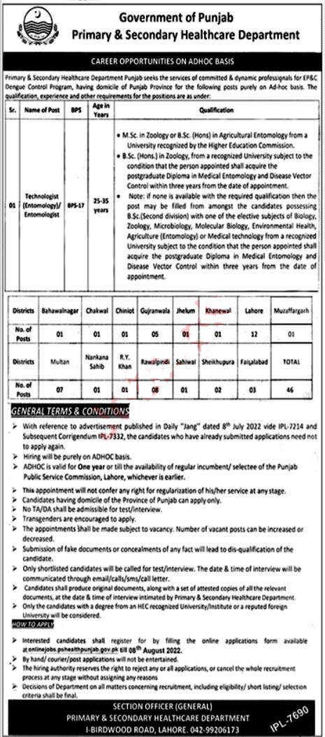 Primary & Secondary Healthcare Department Jobs