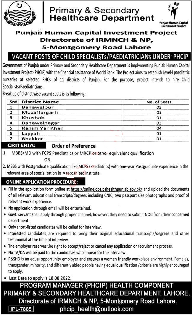 Primary & Secondary Healthcare Department Jobs